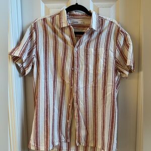 Sonoma Men's Casual Striped Button Down Shirt - Maroon and White